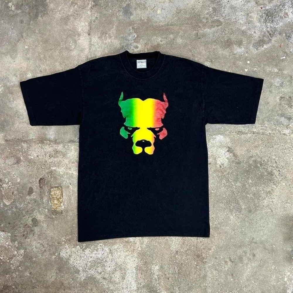 Vintage 90s Pitbull Shirt Size Large Black Rastafarian Graphic Rasta